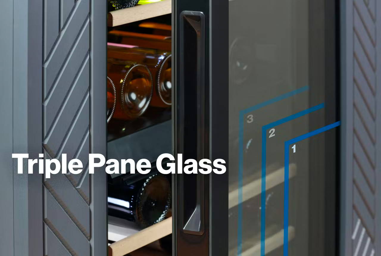 Haier wine center with Triple Pane Glass doors