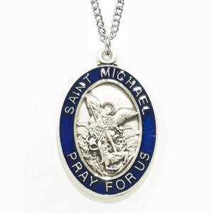 St. Michael Sterling Silver Blue Epoxy Medal