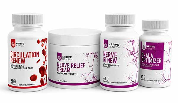 Nerve Rescue Bundle, includes: Nerve Renew (1 bottle), R-ALA Optimizer (1 bottle), Nerve Relief Cream (1 bottle), Circulation Renew (1 bottle)