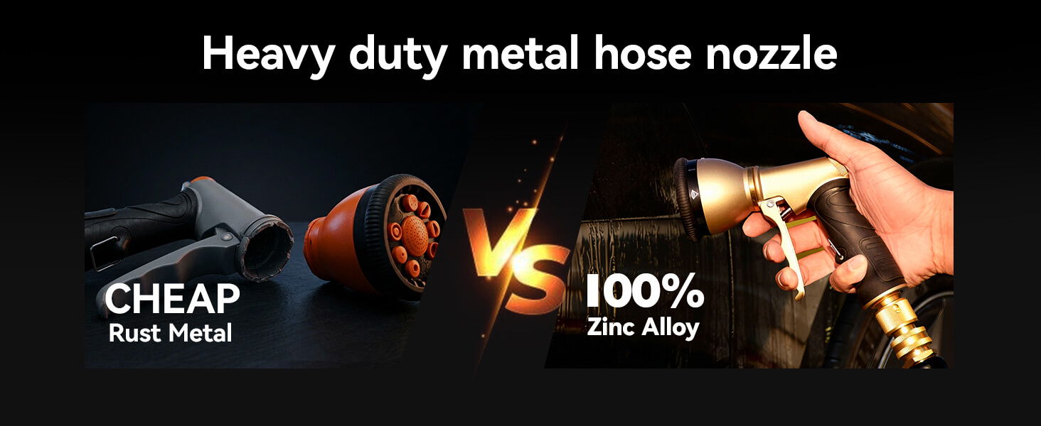 Comparison of cheap metal versus 100% zinc alloy hose nozzles.