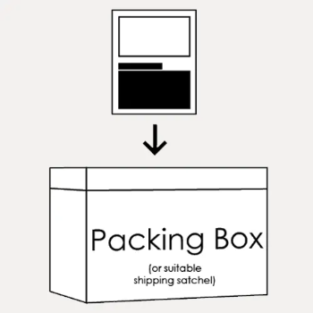Step three return image of sticking a shipping label onto your returns box.