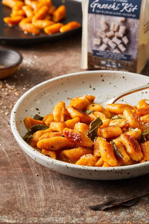 Easy homemade pumpkin ricotta gnocchi with butter sage sauce.