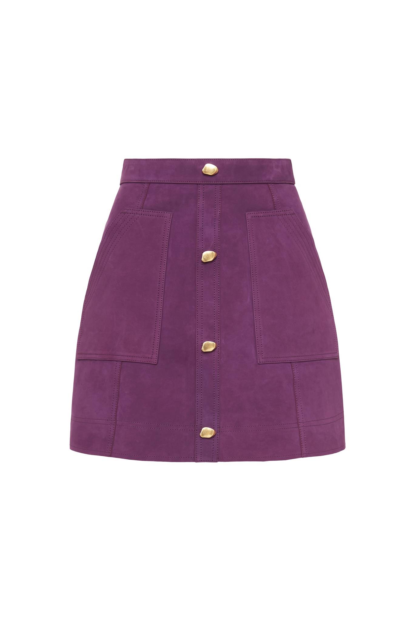Purple leather mini skirt
