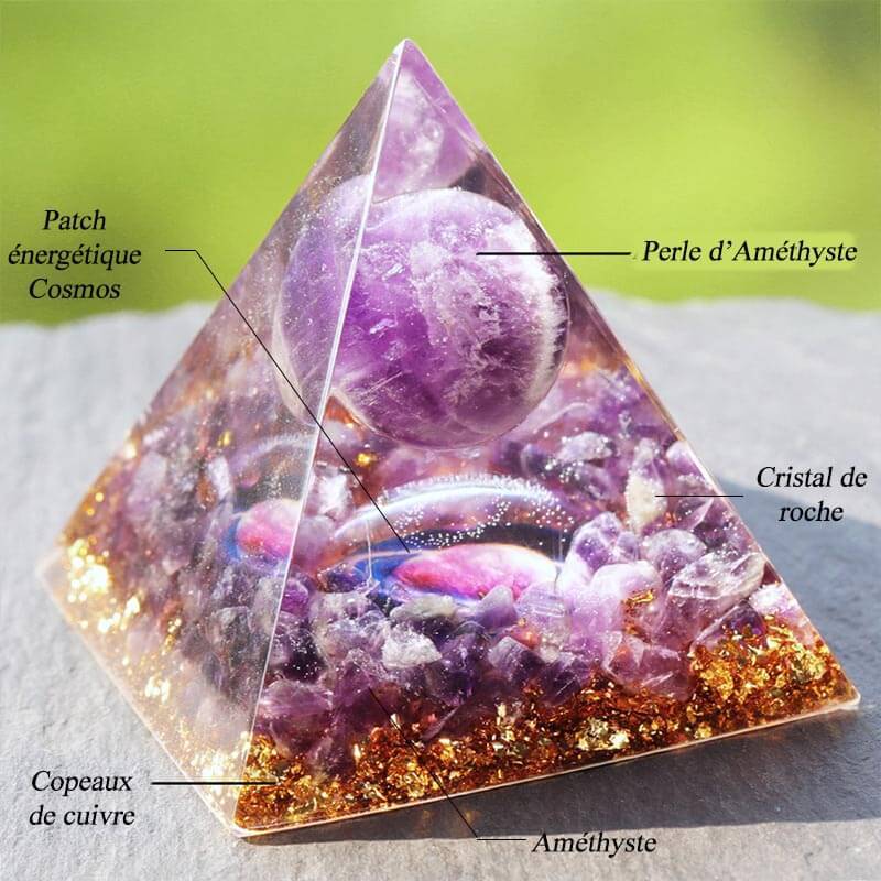 Orgonite stasbourg - Pyramide orgonite Améthyste - Cristal de roche | Achamana