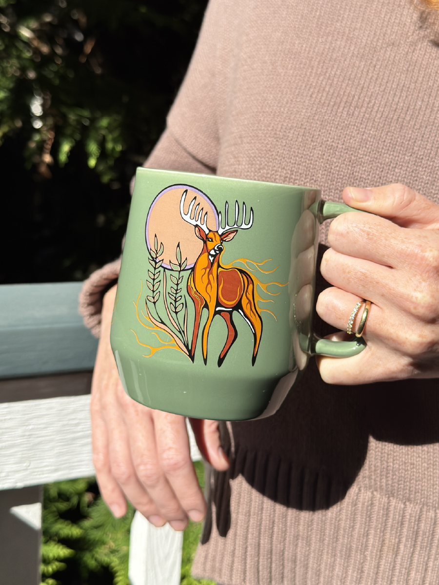 Deer (Waawaashkeshi) Big Ceramic Mug 20oz by Storm Angeconeb, Lac Seul First Nation, Ojibwe