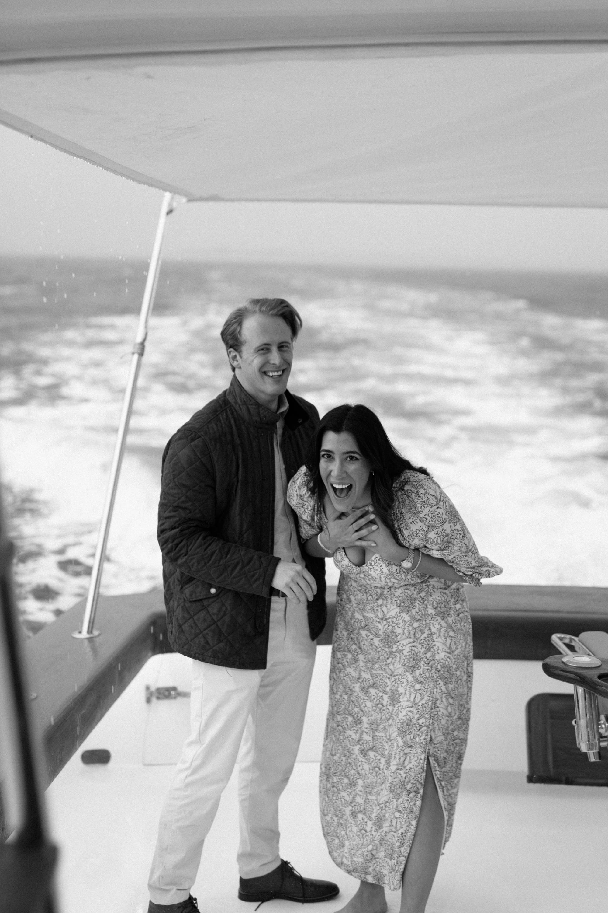black and white image of Chris and Lauren after the engagement