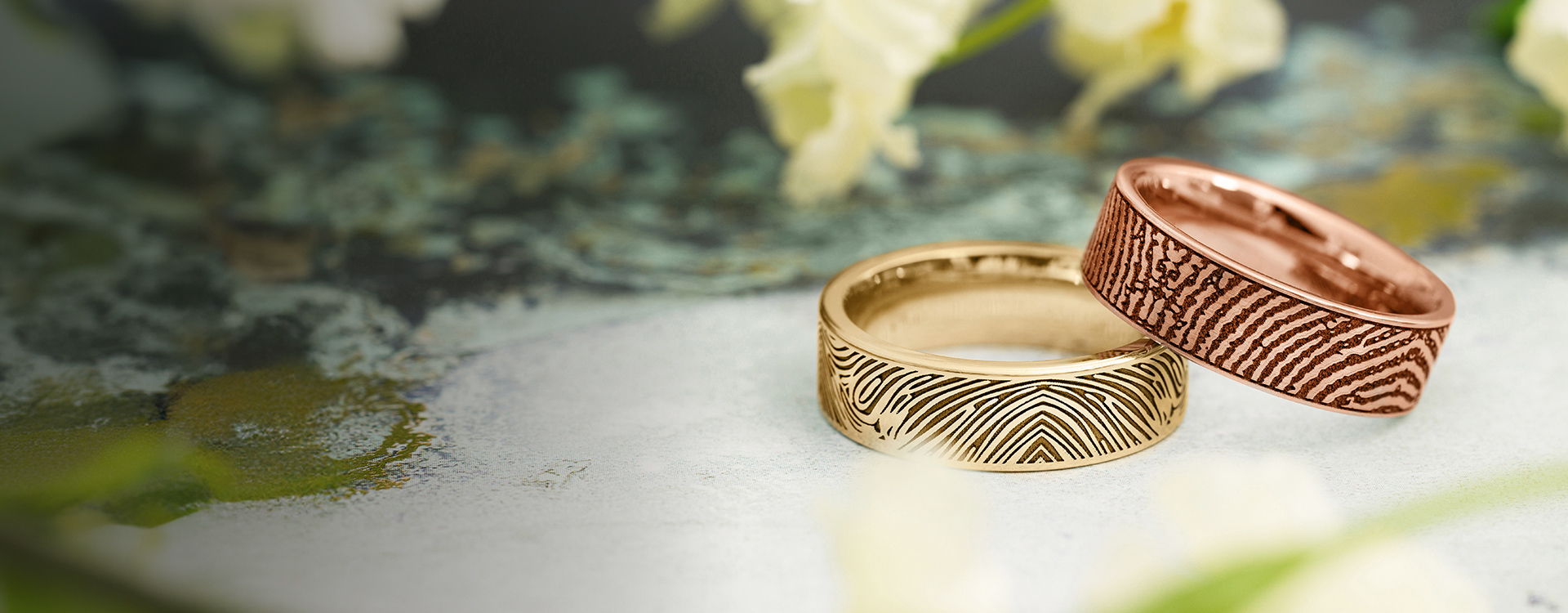 yellow and rose gold fingerprint rings