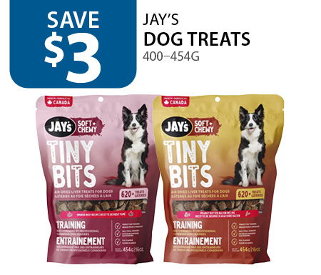 $3 off Jay's Dog Treats 400–454g