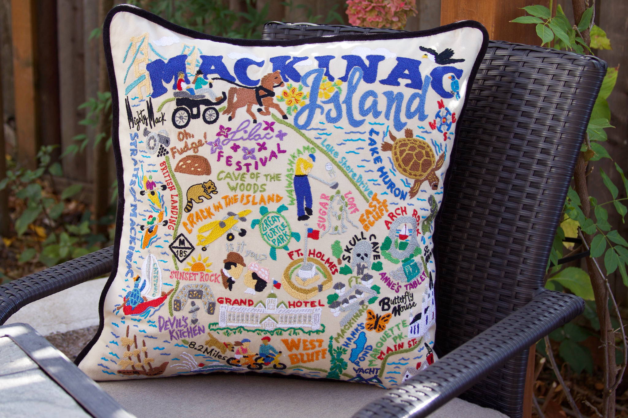 Mackinac Island Hand-Embroidered Pillow