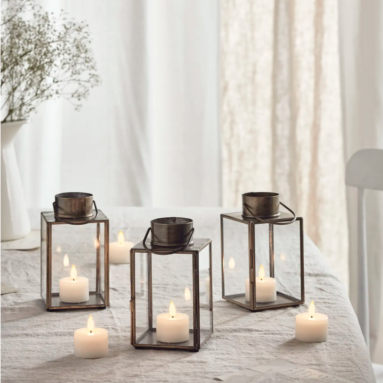 gota artisan truglow candle lantern trio set on table top