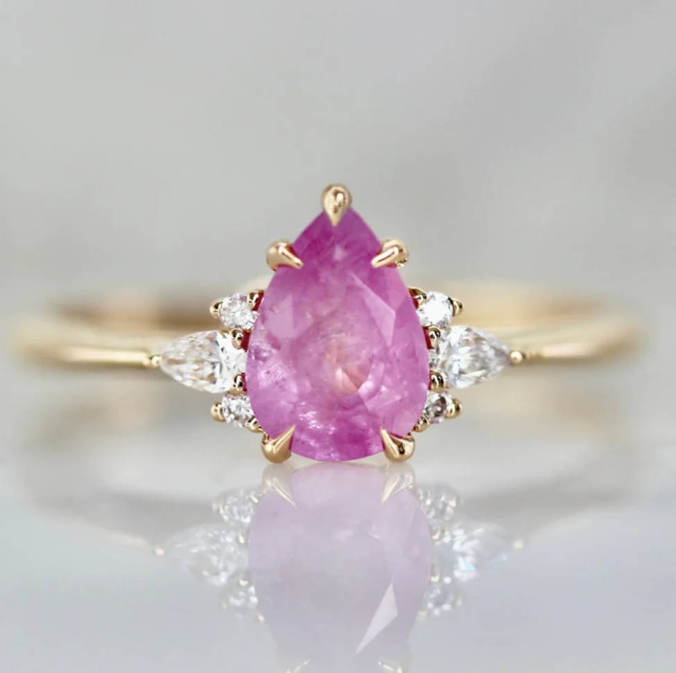 pink pear cut opalescent sapphire ring 