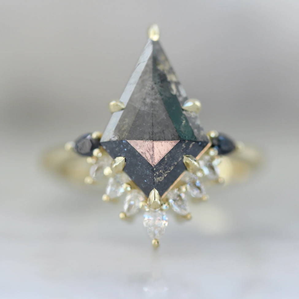 Kite Shaped Salt and Pepper Diamond Ring