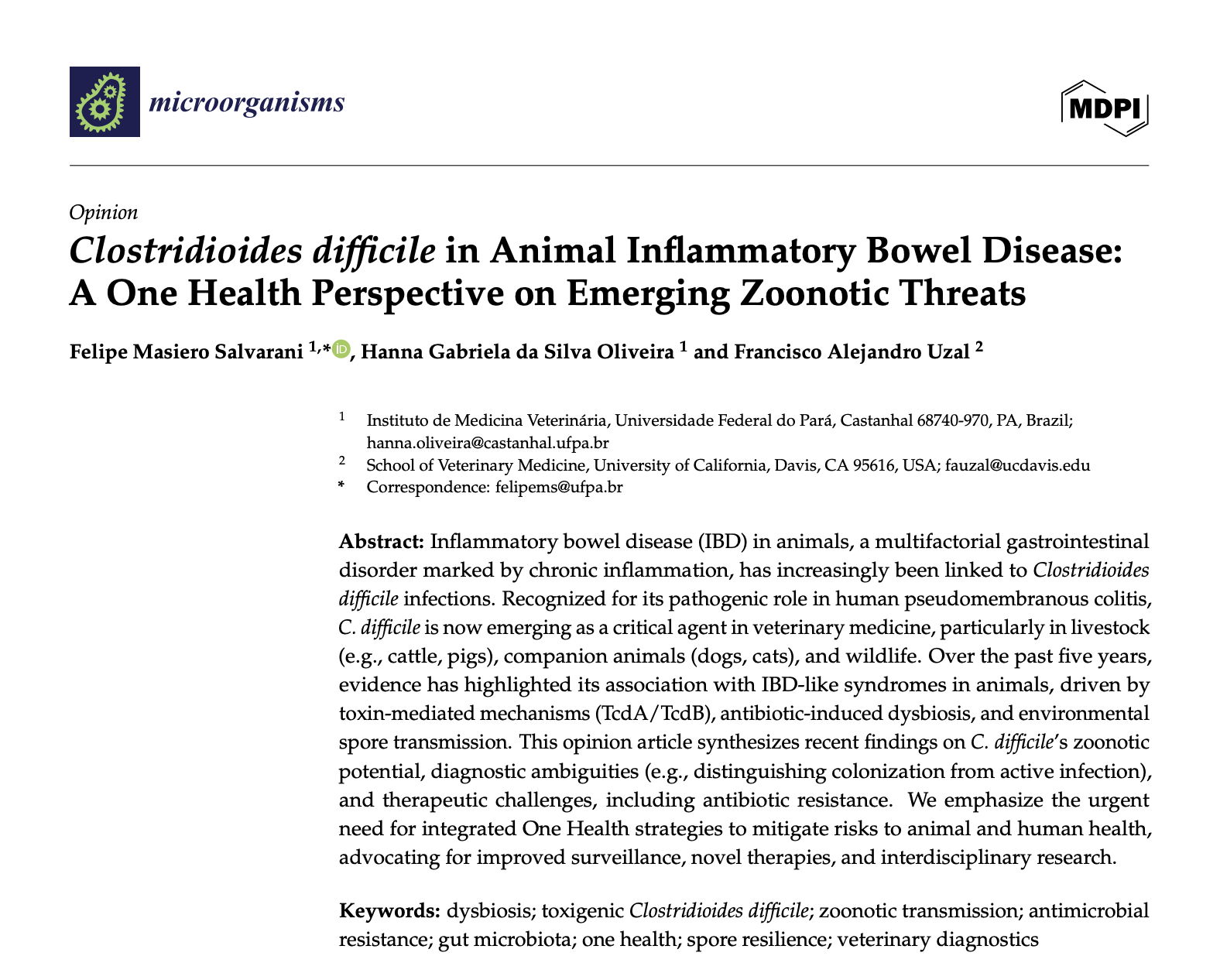 Research article on Clostridioides difficile in animal inflammatory bowel disease.