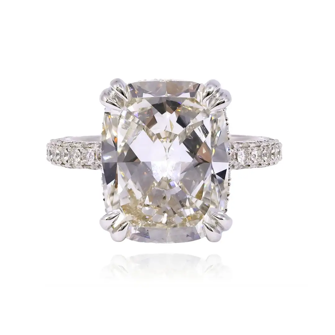 Platinum 8.02ct Cushion-Cut Diamond Engagement Ring with Pavé Mounting