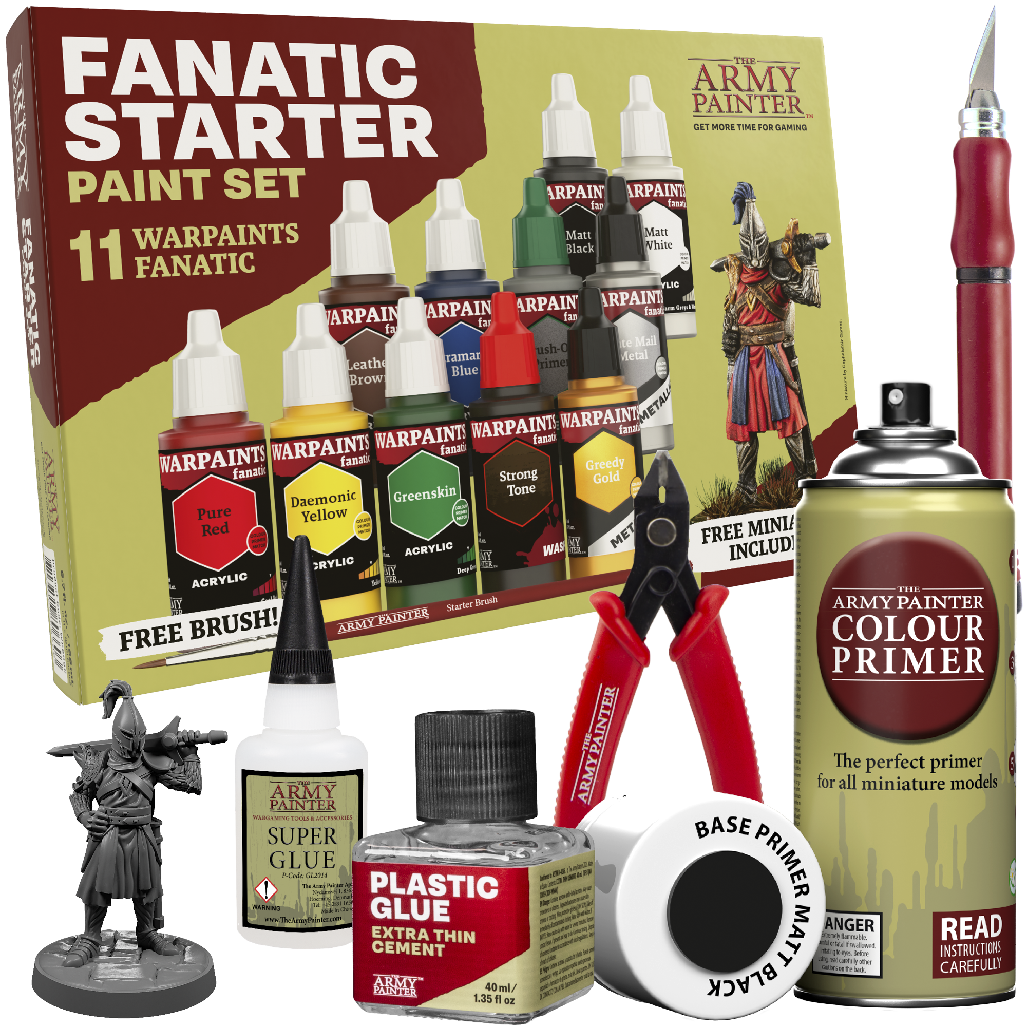 Fanatic Starter Paint Set with various paints and modeling tools.
