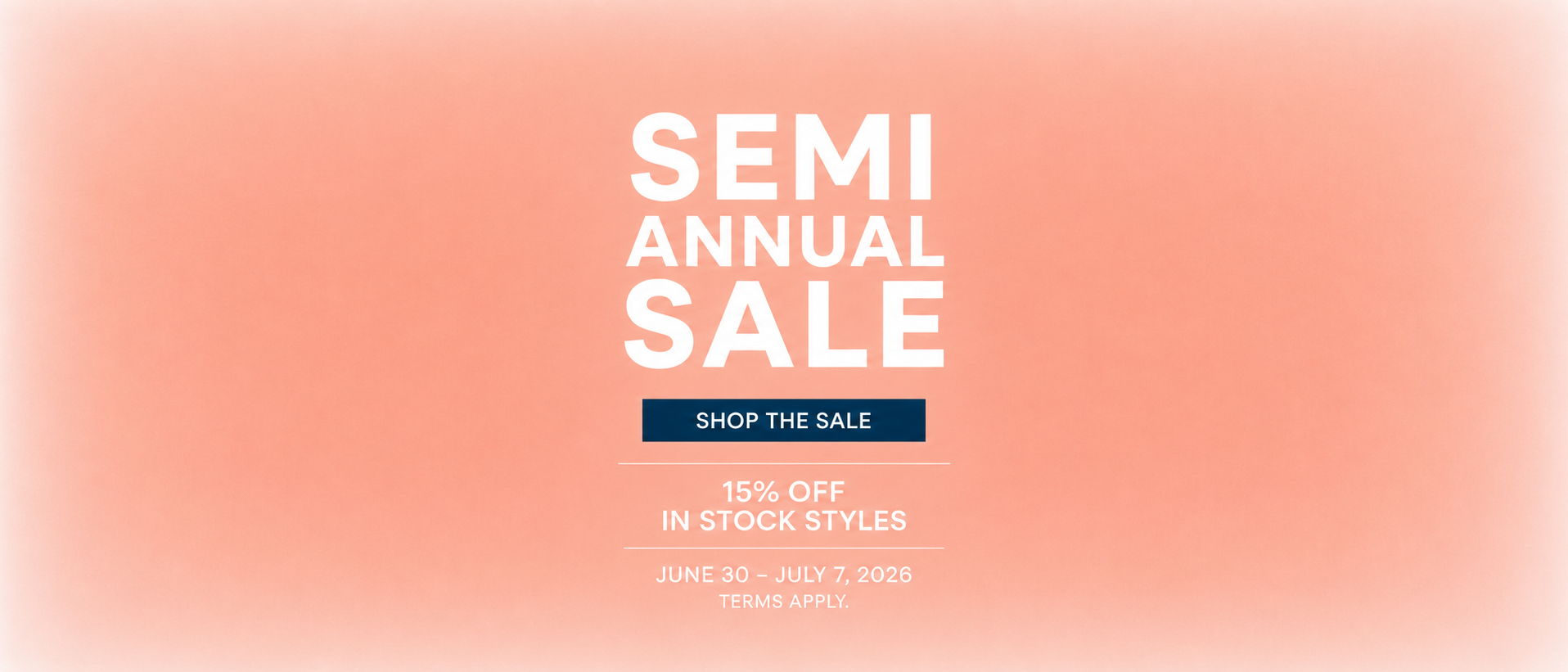 Semi-annual sale announcement on a peach background.