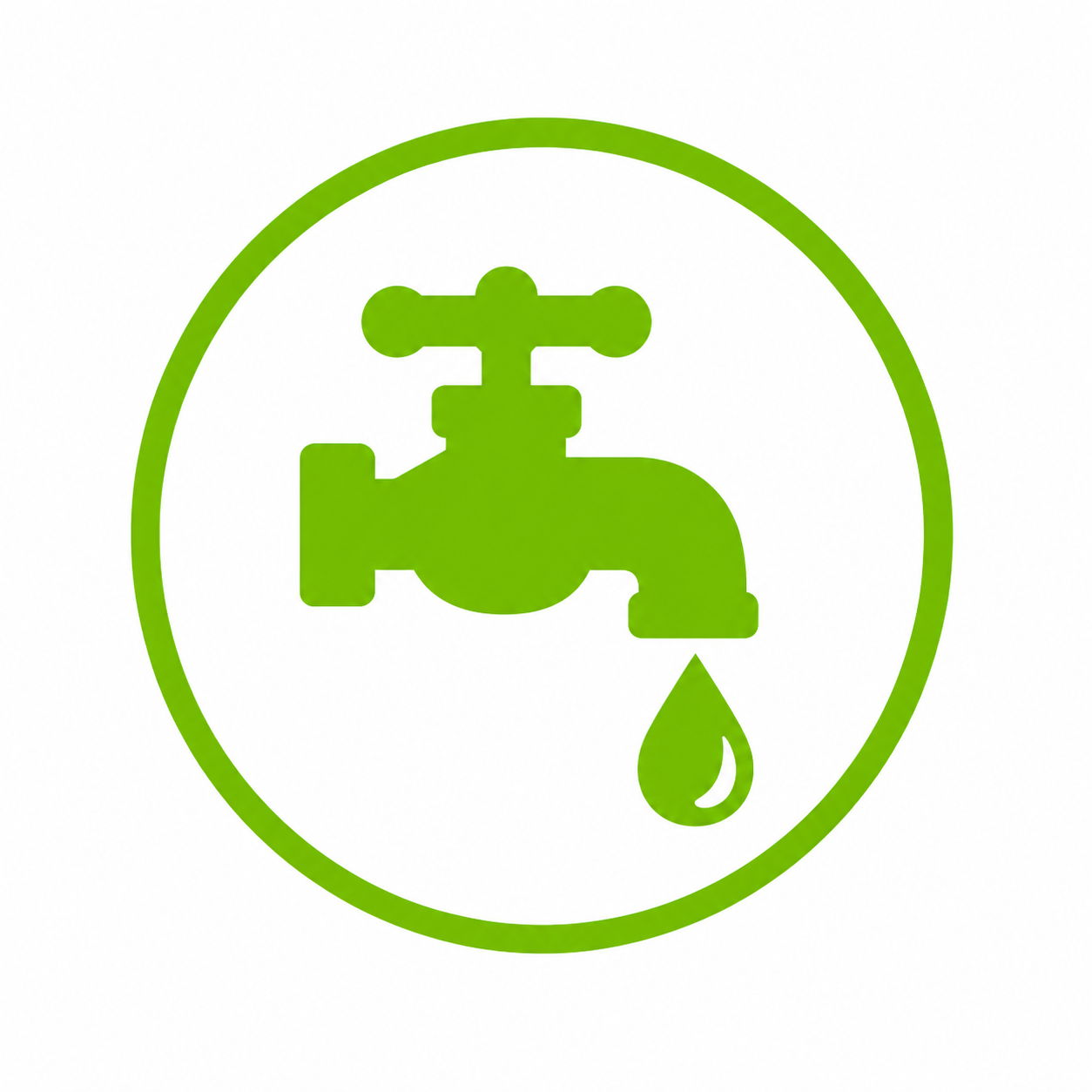 Green faucet icon with a droplet of water.