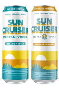 Two cans of Sun Cruiser iced tea and vodka, classic and lemonade flavors.