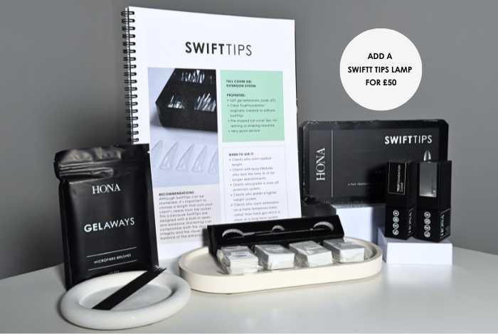 A collection of skincare products and a guidebook displayed on a table.
