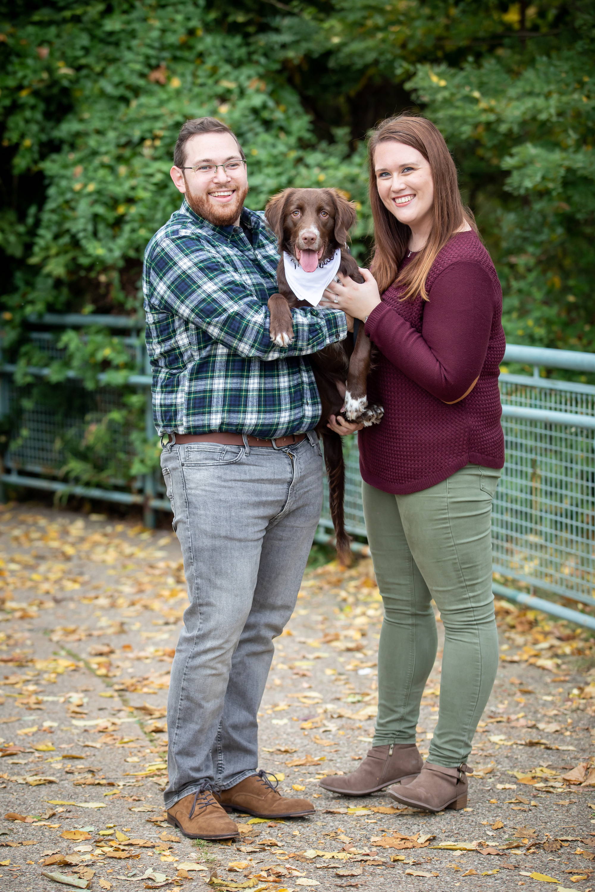 Henne Engagement Ring Couple Max and Andrea at the Park with Their Dog