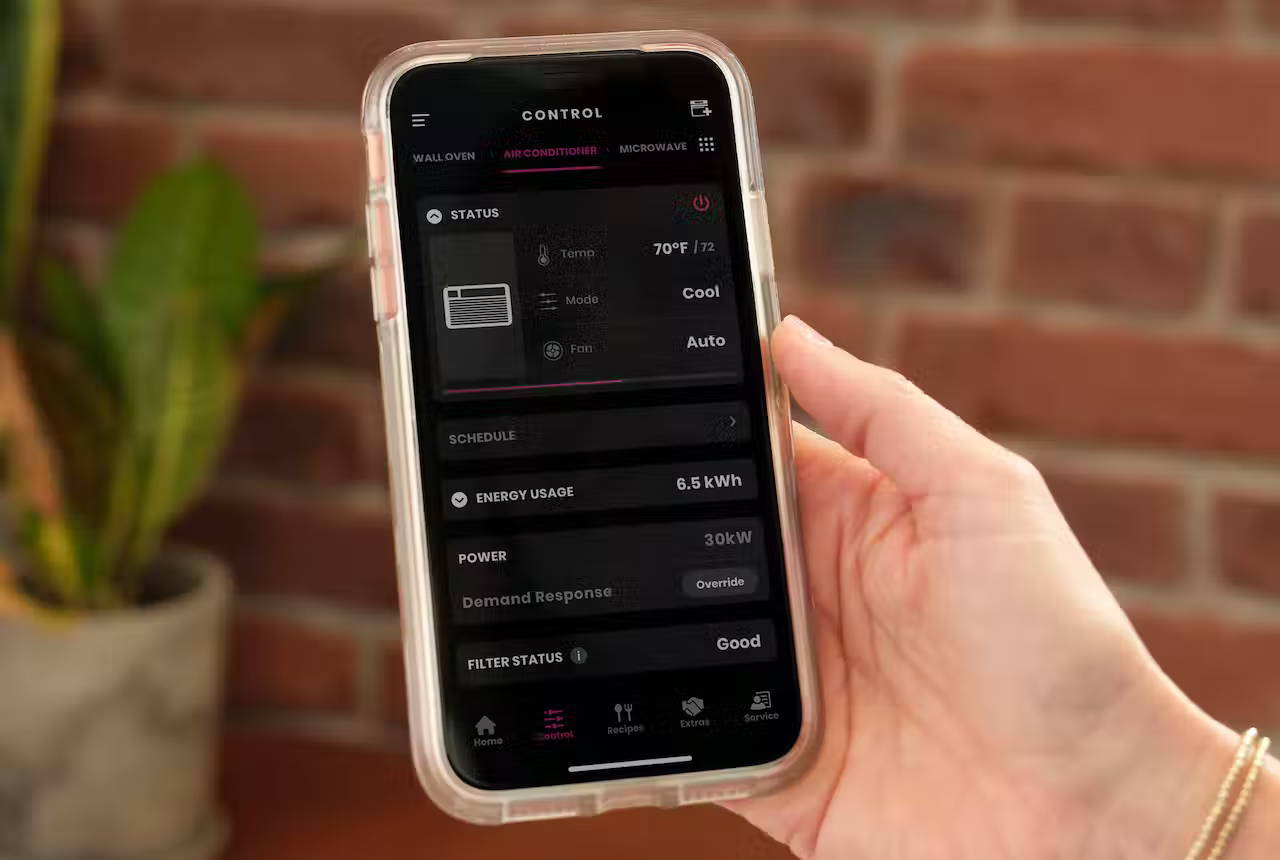 Close up of a mobile phone showing the SmartHQ app