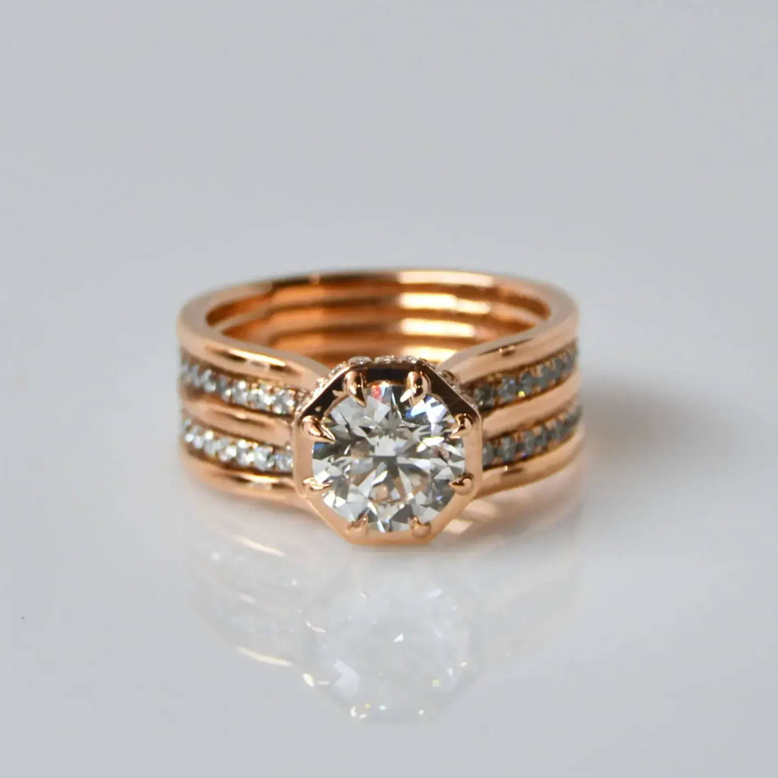 rose gold and pave diamond engagement ring