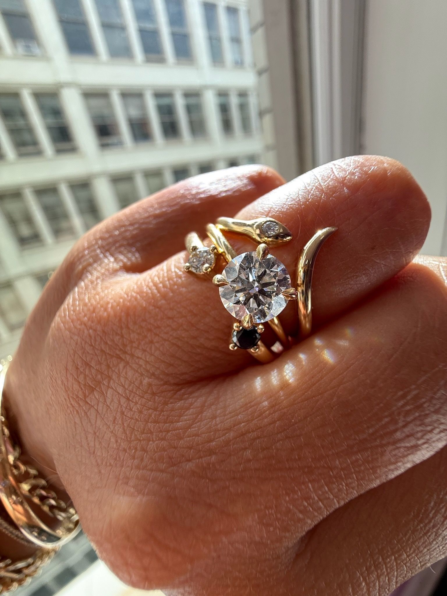 High profile engagement ring stack