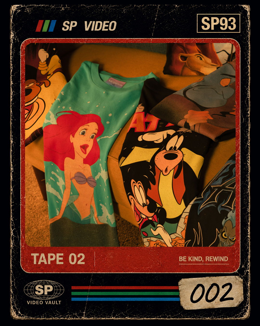 Colorful clothing featuring characters from animated films and cartoons.
