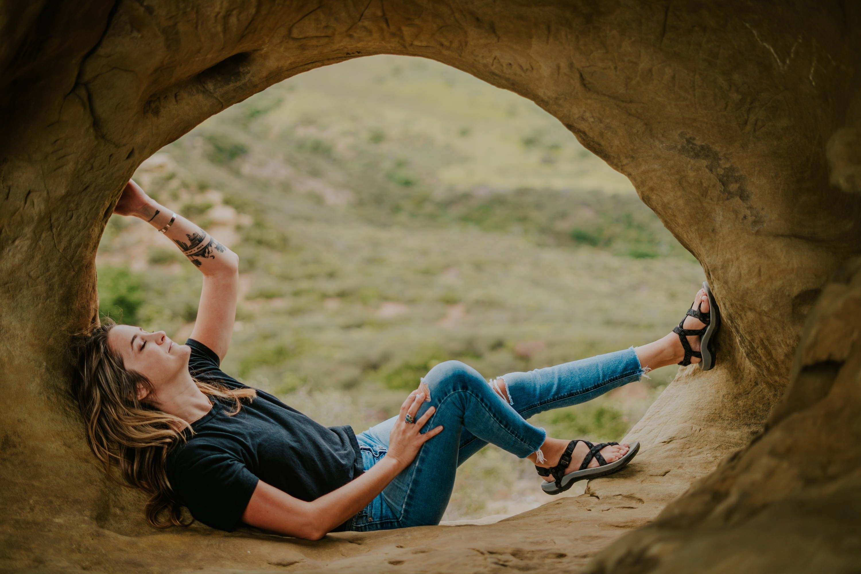 women wearing waterproof sandals in cave