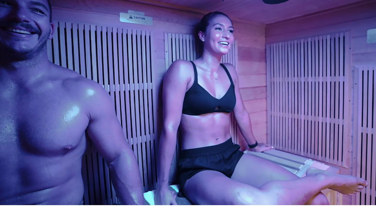 Man and Woman Sweating in Infrared Sauna