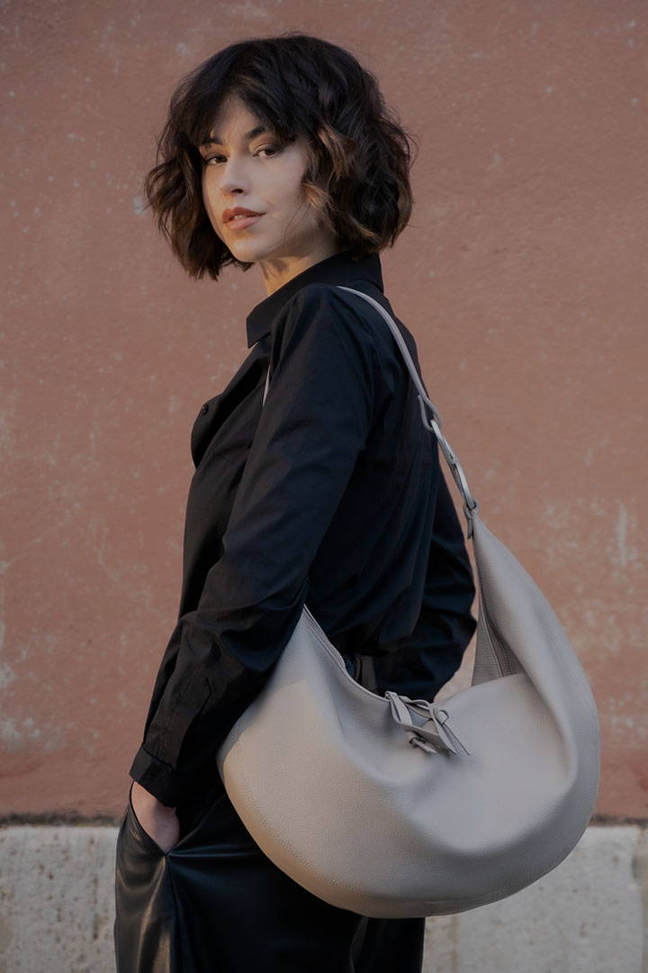 The Eleonora Grey Leather Bag with Infinity Hardware
