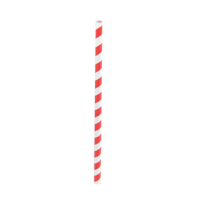 A red and white paper straw