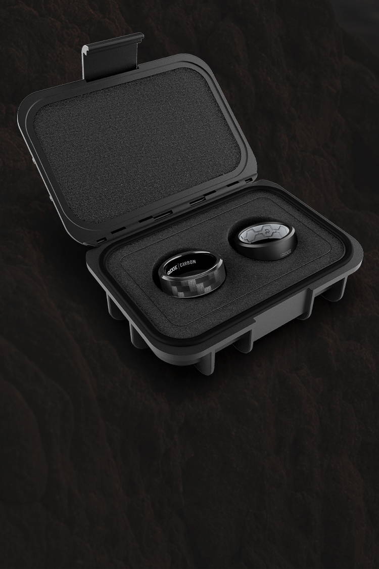 Ridge 8MM Beveled Ring inside a custom case