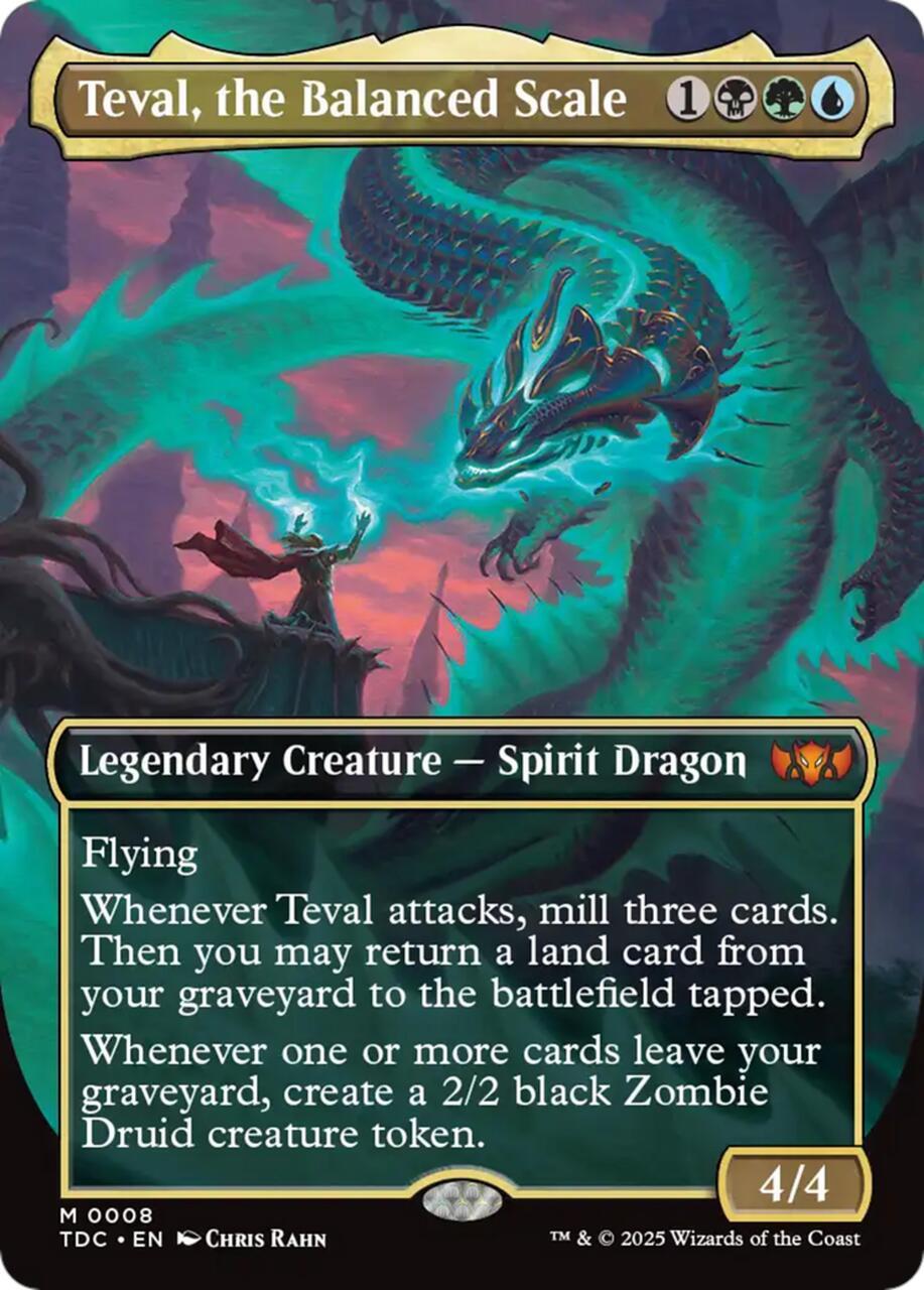 Card featuring Teval, the Balanced Scale, a legendary dragon creature with abilities.