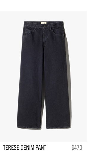 Black wide-leg denim pants labeled 