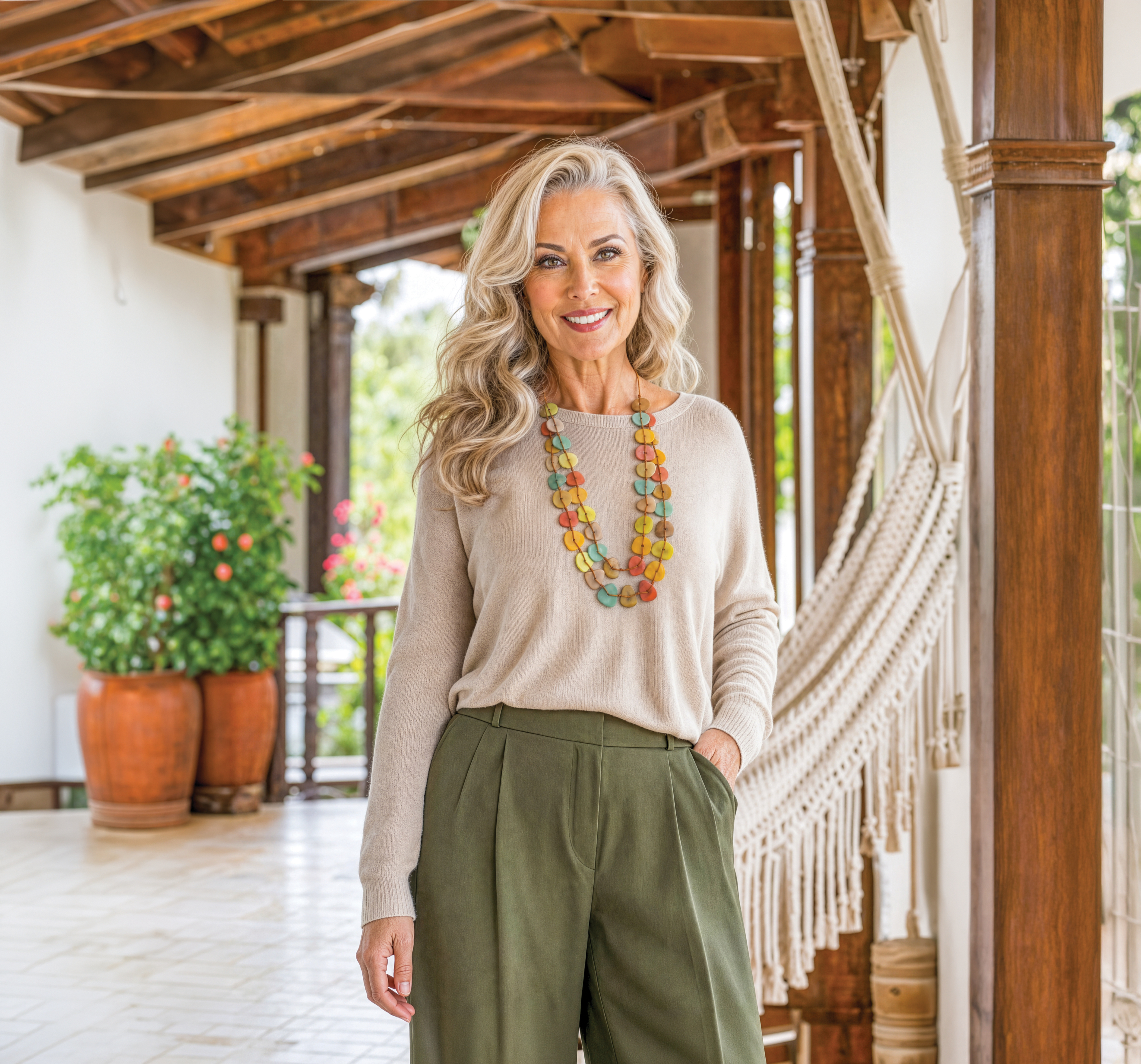 Woman wearing tagua jewelry