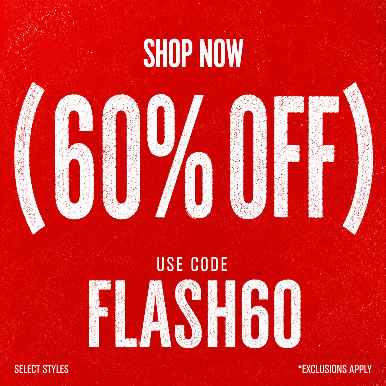 Red background with promotional text for 60% off and code FLASH60.