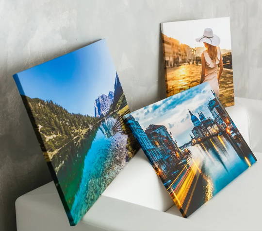 Three custom-printed canvases.