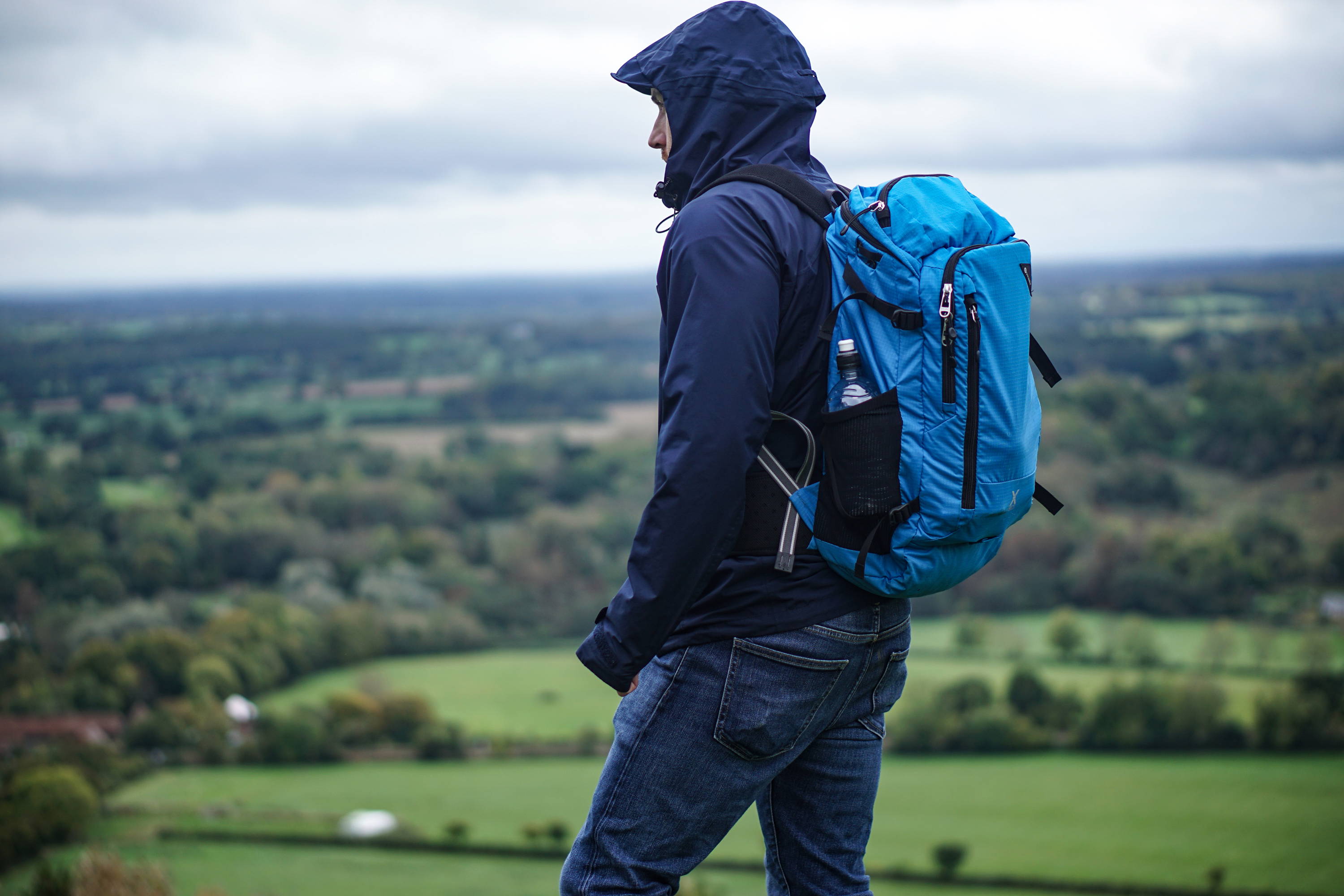 Man with survival backpack