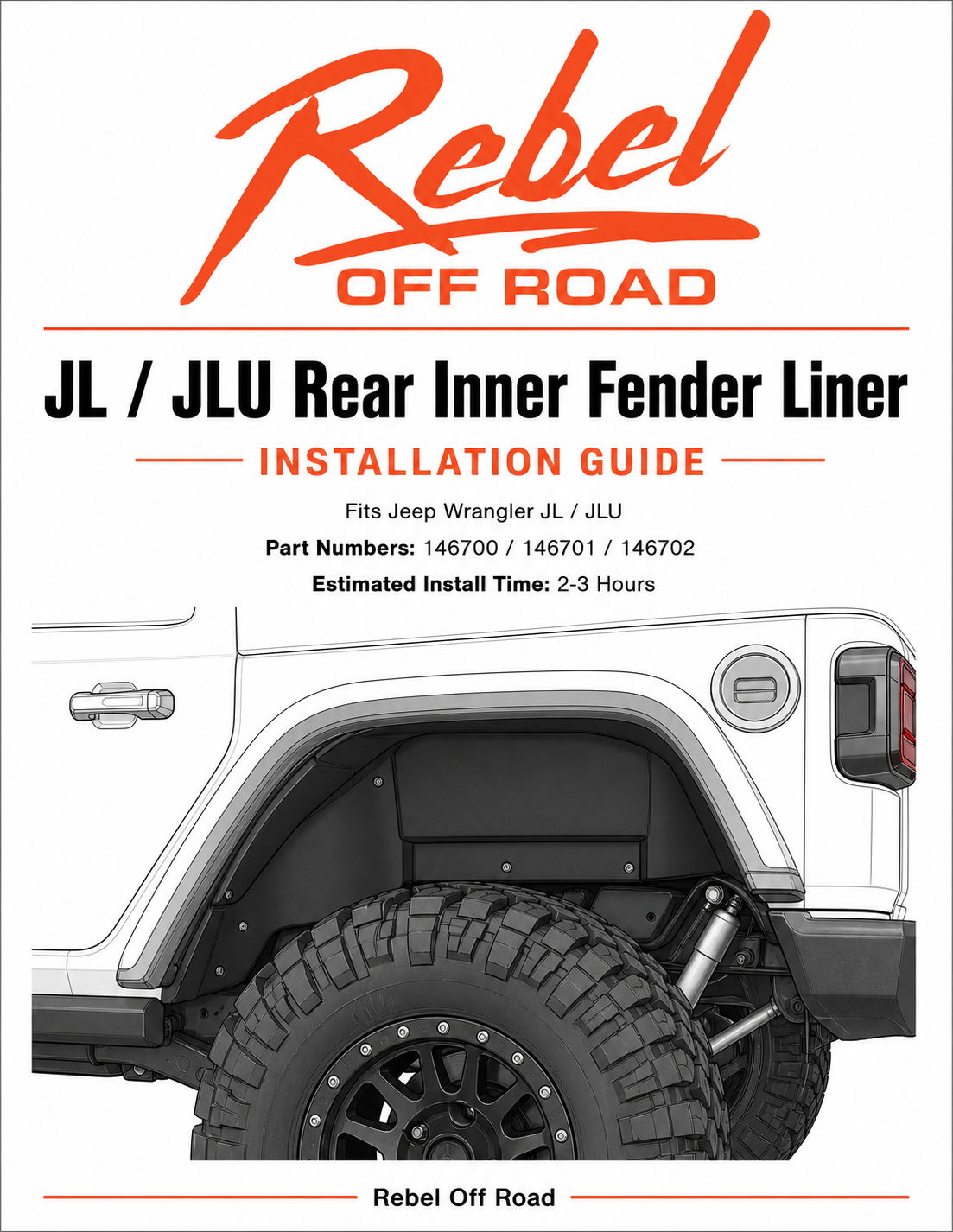 Installation guide for JL/JLU rear inner fender liner for Jeep Wrangler.