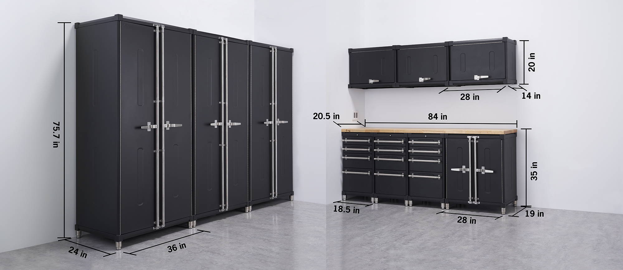 overall dimensions of cabinets, scroll down for details on each piece