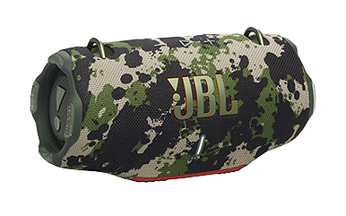Camouflage JBL portable speaker with a rugged design.