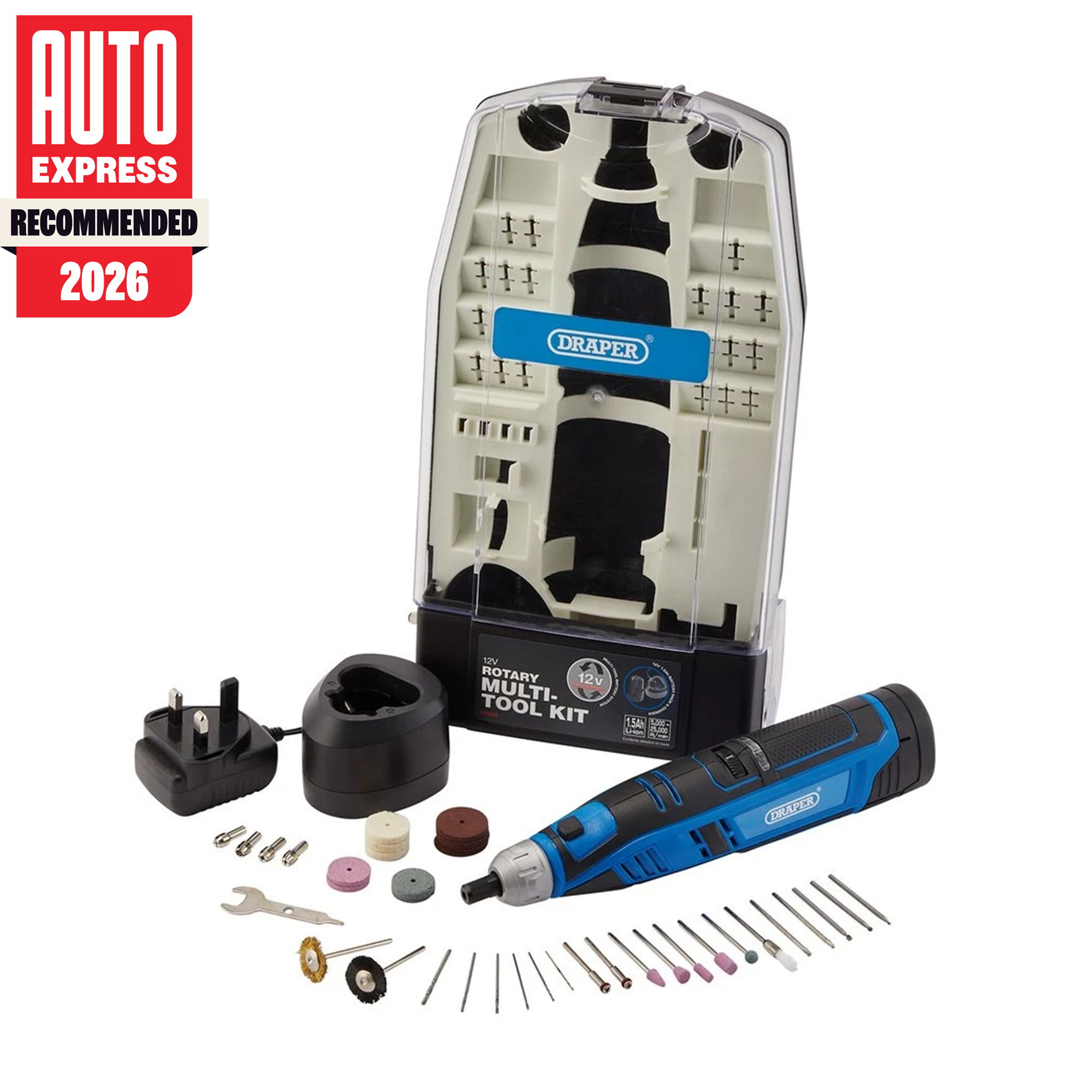 Dremel tool kit with various accessories and a storage case.
