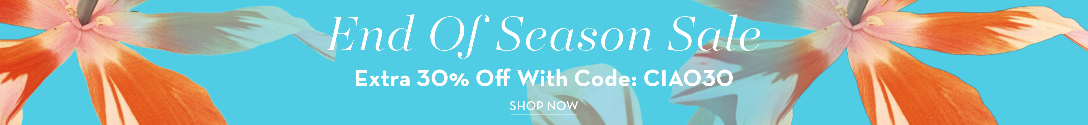 End of season sale banner with floral design and promotional text.
