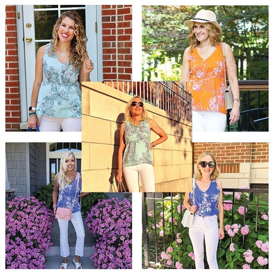 Collage of the five ladies from the Blond Squad wearing the Leilani tank.