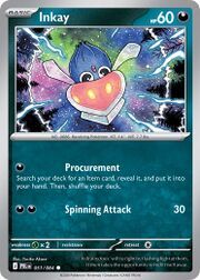Inkay Pokémon card featuring its abilities and stats.