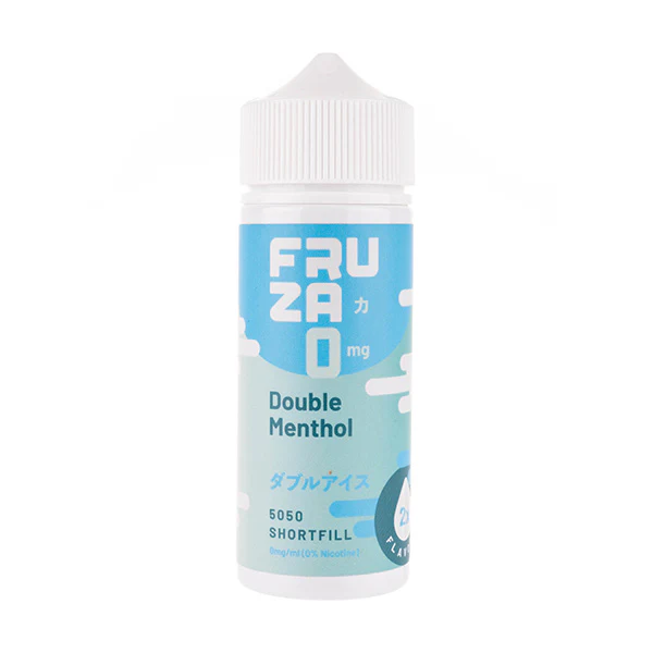 Bottle of Fruzao Double Menthol vape juice on a white background.