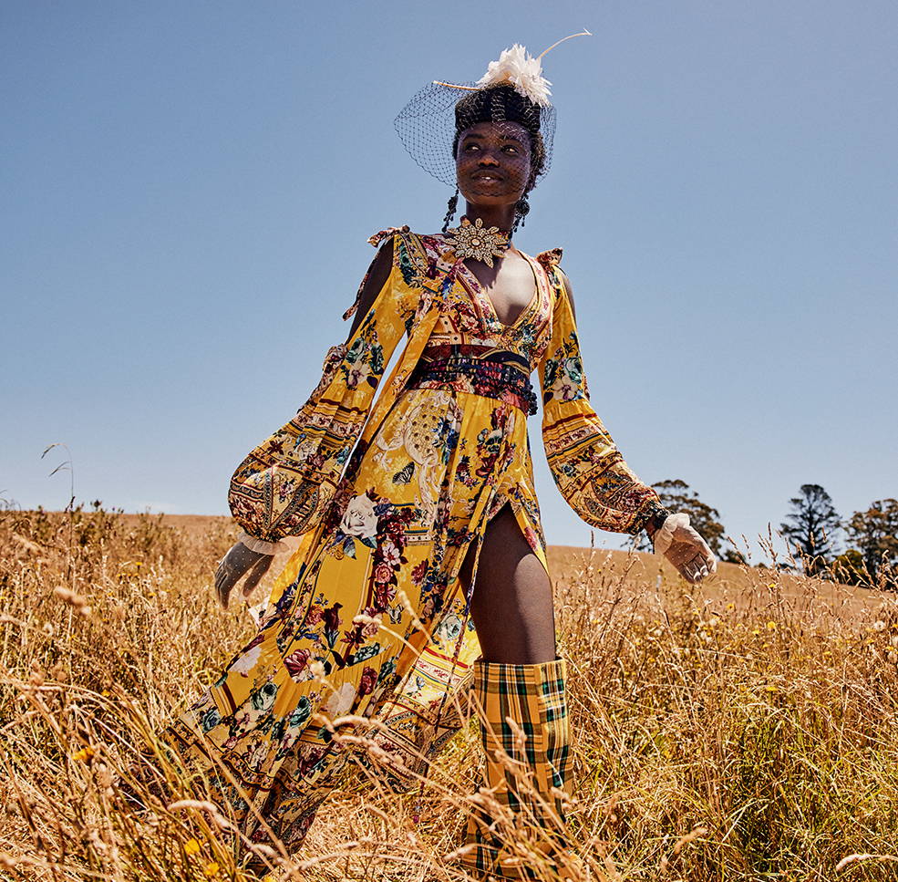 CAMILLA Crowned Roses Dress, CAMILLA yellow floral dress