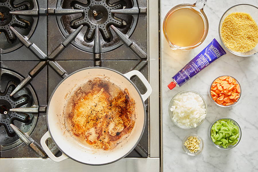 Ingredients ready to be placed into same pan