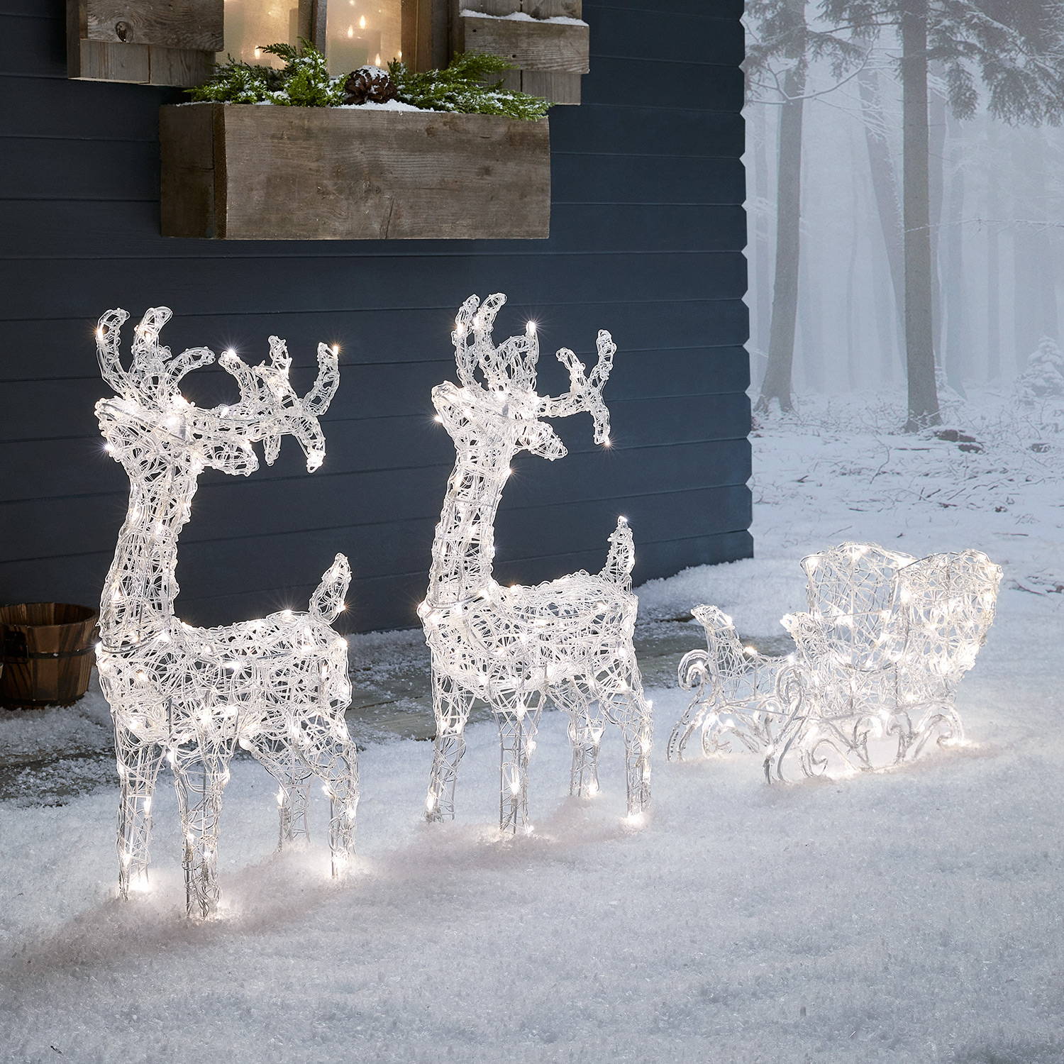 Harewood Spun Cotton Light Up Reindeer & Sleigh